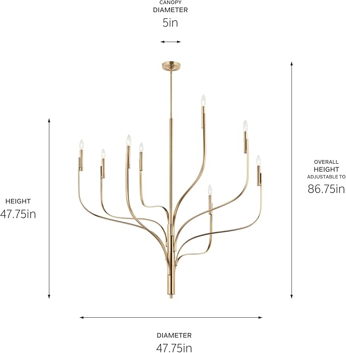 KICHLER Livadia 8-Light Chandelier, Soft Modern-Light in Champagne Bronze, for Foyer, Great Room, or Vaulted Dining or Bedroom (47.75" x 47.75"), 52675CPZ