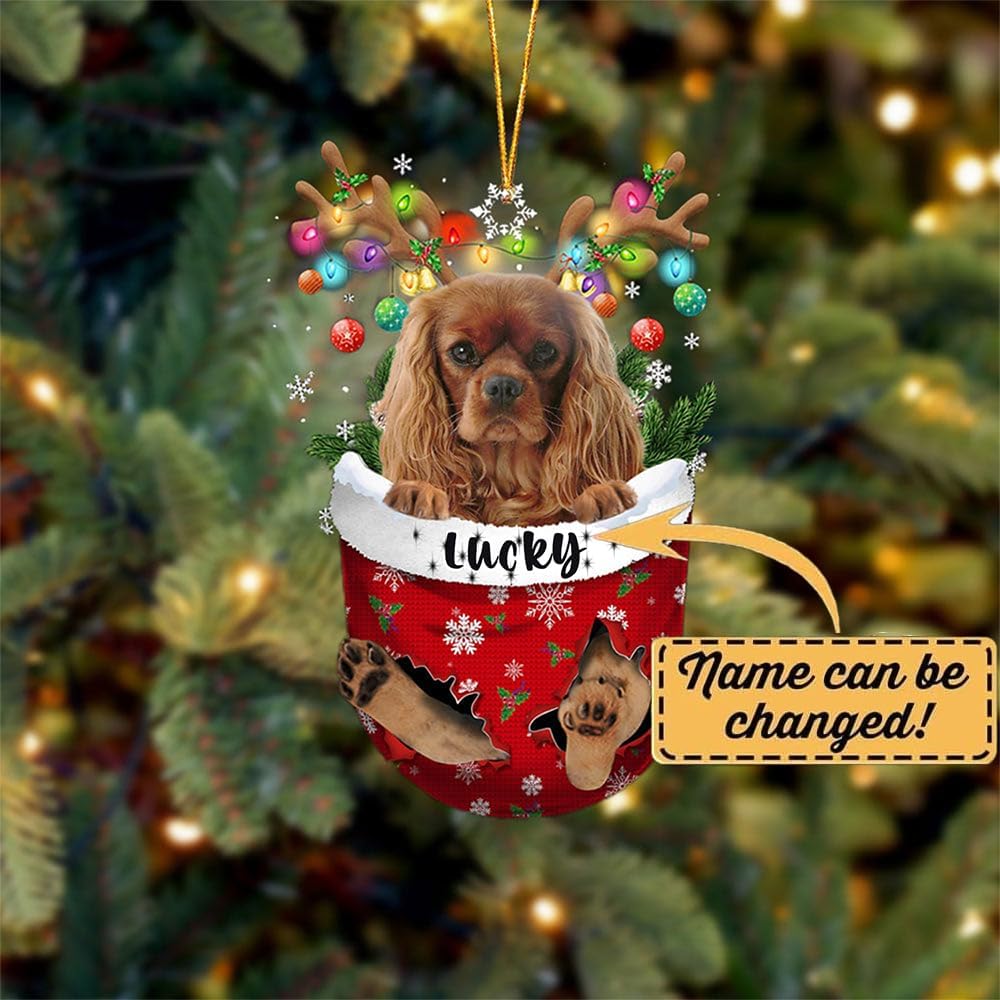 Cavalier King Charles Spaniel 4 Dog Christmas Ornament, Cavalier King Charles Spaniel 4 in Snow Pocket Christmas Tree Ornament, Dog Lovers Gift Idea Xmas Decor, Christmas Decorations for Tree