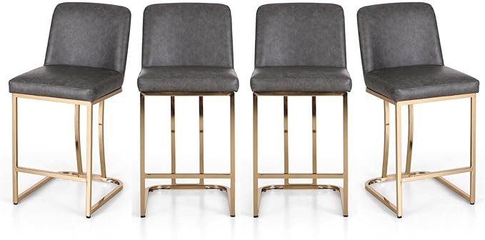 Sophia & William Counter Height Bar Stools Set of 4, Gold Bar Stools for Kitchen Island, Modern PU Leather Counter Stools,Grey & Gold