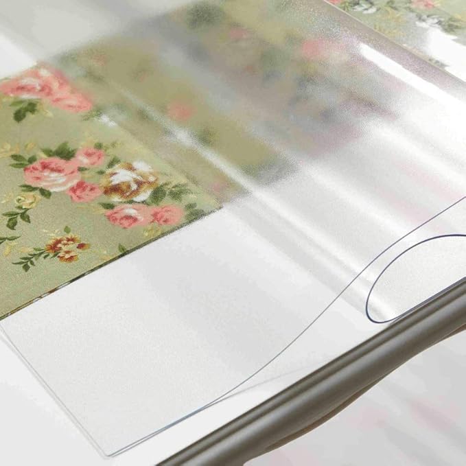 NECAUX Custom 60 x 111 Inch Frosted Table Cover Protector, 1.5mm Thick Wood Grain Transparent Table Pad Non-Slip Tablecloth Plastic Protective Pad for Dining Room Table Conference Table Meeting Table