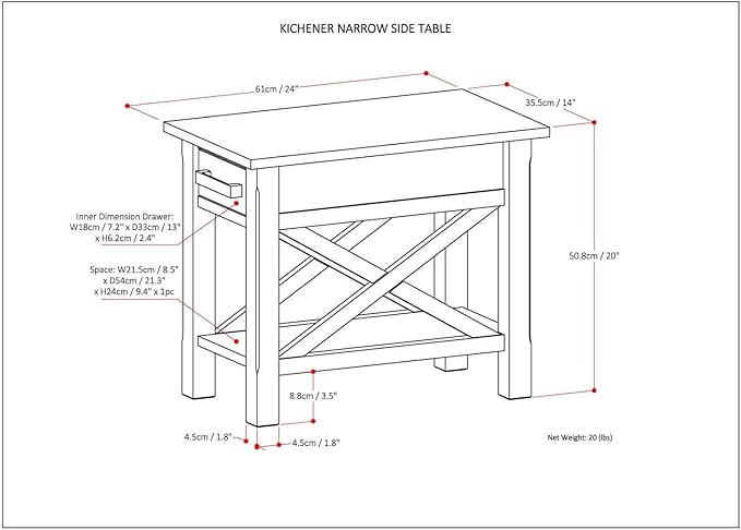 SIMPLIHOME Kitchener SOLID WOOD 14 inch Wide Rectangle Contemporary Narrow Side Table in Hickory Brown for the Living Room and Bedroom