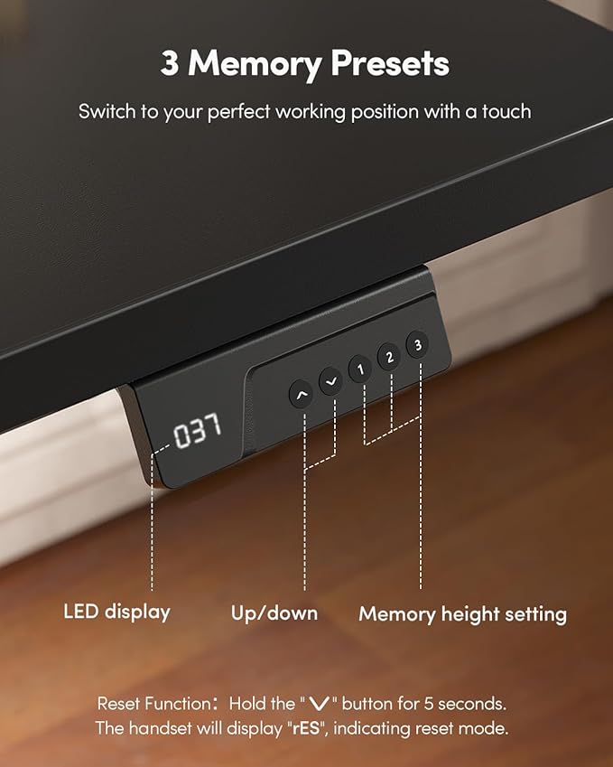 FEZIBO One-Piece Standing Desk Adjustable Height Stand up Home Office Desk, 48x24 Inch Electric Standing Computer Desk, with 4 Memory Presets, Headphone Hook, Black