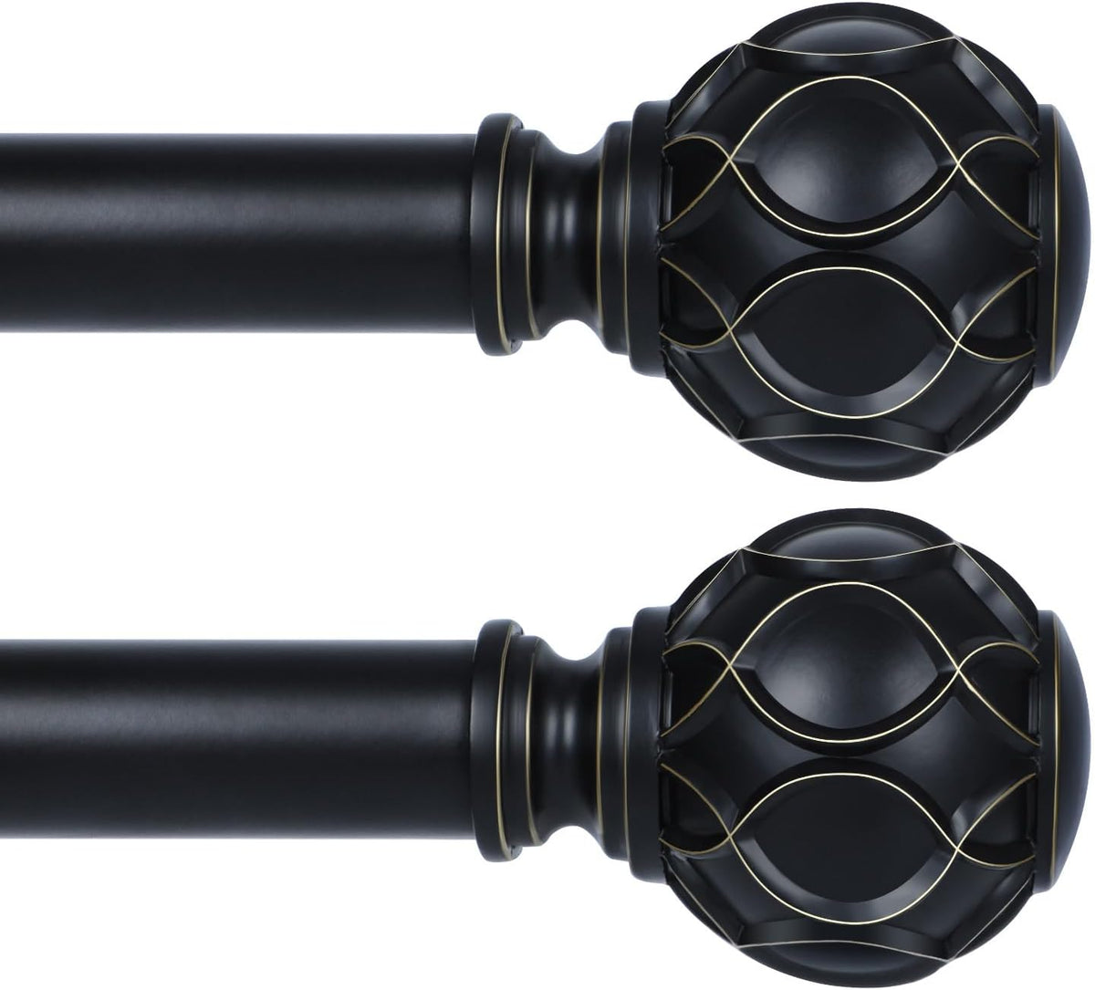 Black Adjustable Curtain Rods for Windows:Farmhouse Heavy Duty Curtain Rod for Bedroom Living Room,Boho Decorative Rustic Drapery Rods with Vintage Coastal Finials,Matte Black 2 Pack 36-88"