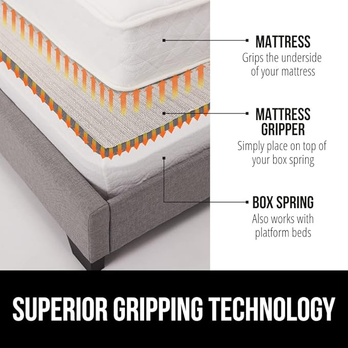 GORILLA GRIP Non Slip Mattress Gripper, Prevents Mattresses from Sliding and Holds Bed in Place, Pad Grips Beds, Sofa, Couch, Chair Cushions and Helps Keep Topper from Slipping, 2 Pack Pads, Twin XL