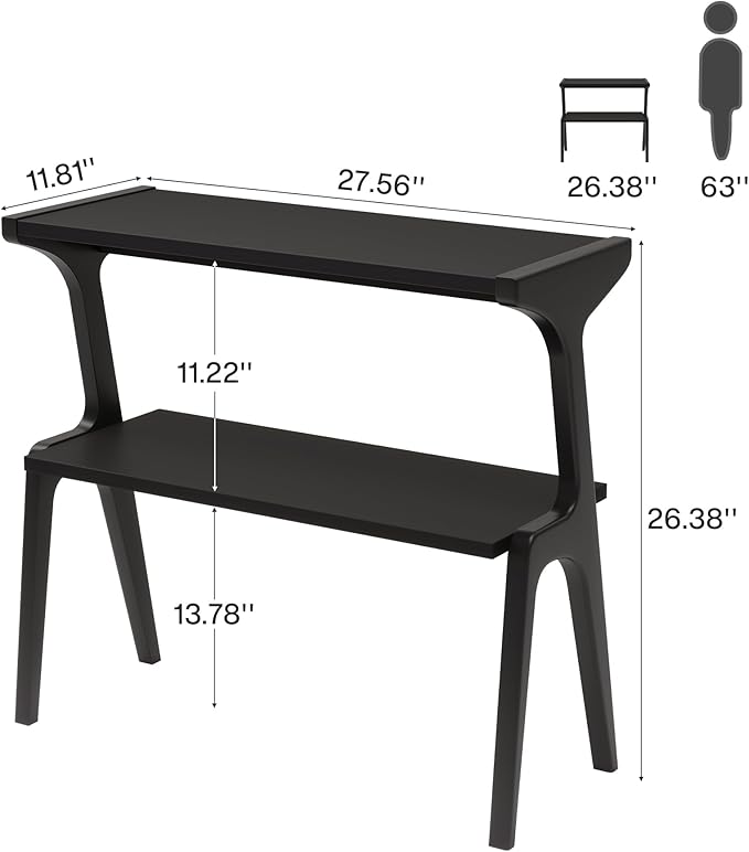 Tribesigns Set of 2 Solid Wood Side Table, 2-Tier Modern Slim Couch Side Table with Storage Shelf, Sofa End Table with Deer-Shaped Legs for Living Room, Skinny Bedside Nightstand for Bedroom, Black