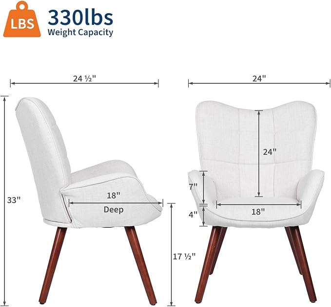 Modern Dining Room Chairs, Mid Century Upholstered Kitchen Chairs with Back Support and Solid Wood Legs, Accent Dinner Chair for Kitchen, Dining Room, Living Room, Restaurant, White