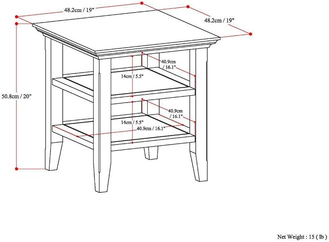 SIMPLIHOME Acadian SOLID WOOD 19 inch Wide Square Transitional End Table in Brunette Brown for the Living Room and Bedroom