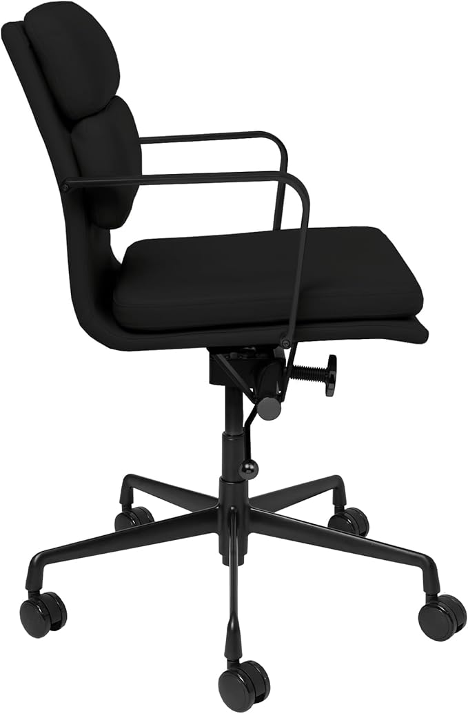 Laura Davidson Furniture SOHO II Padded Management Office Chair - Mid Back Desk Chair with Arm Rest, Swivel & Cushion Availability, Made of Faux Leather, All Black Limited Edition, Computer Chair
