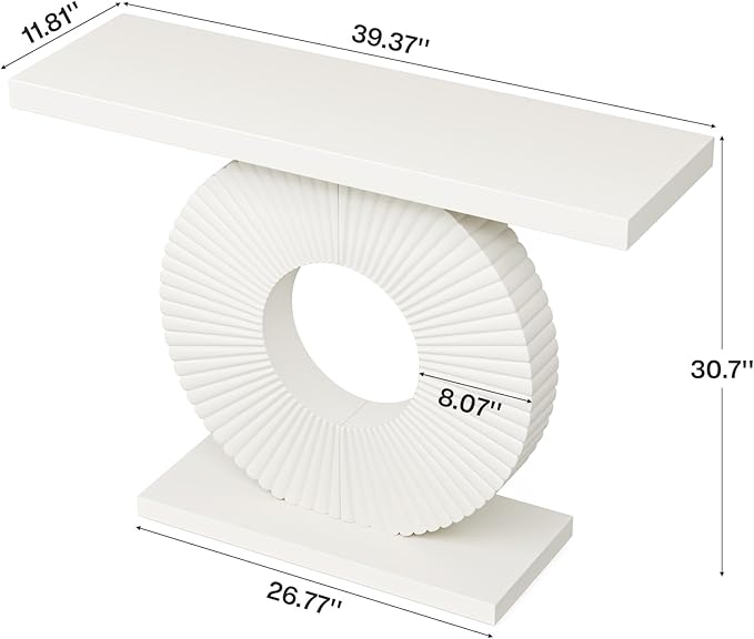 Tribesigns Modern Entryway Console Table, 39 inch Wooden Narrow Sofa Table Behind Couch with Geometric Base, Contemporary Accent Table for Living Room, Entrance, Hallway, White