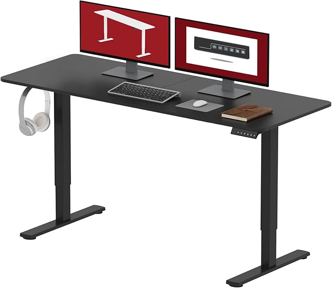 SANODESK Electric Standing Desk 63x24 Inch Height Adjustable Stand Up Desk Home Office Computer Workstation Sit Stand Home Office Desk with Splice Board (Black Frame + Black Top)