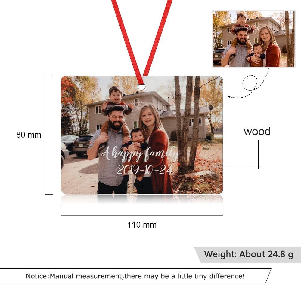 Gemszoo Personalized Picture Christmas Ornament, Custom Double Sided Photo Text Wooden Hanging Xmas Tree Keepsake Pendant Decoration Gift for Family (1, Rectangular)