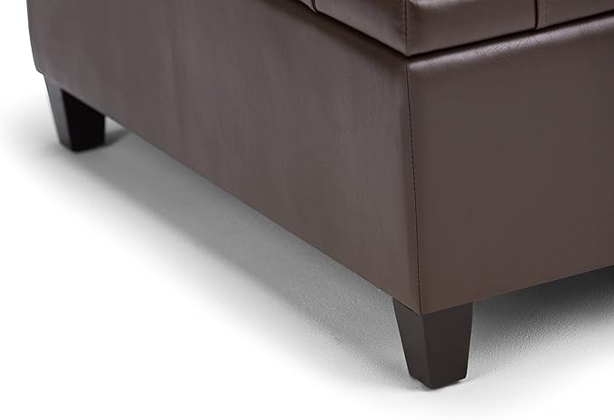 SIMPLIHOME Harrison 36 inch Wide Transitional Square Coffee Table Storage Ottoman in Chocolate Brown Vegan Faux Leather, Assembled, For the Living Room and Bedroom
