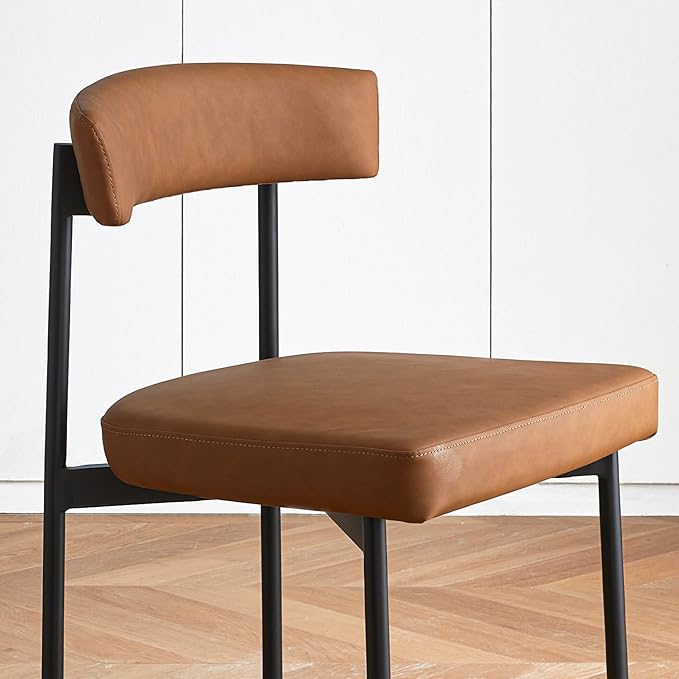 Brown Modern Bar Stools Set of 2, 24 Inch Faux Leather Counter Stools with Curved Backrest, Counter Height Bar Stool for Kitchen Island