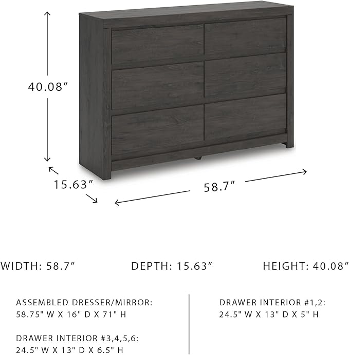 Signature Design by Ashley Parlayon Casual 6-Drawer Dresser with Safety Stop, Gray