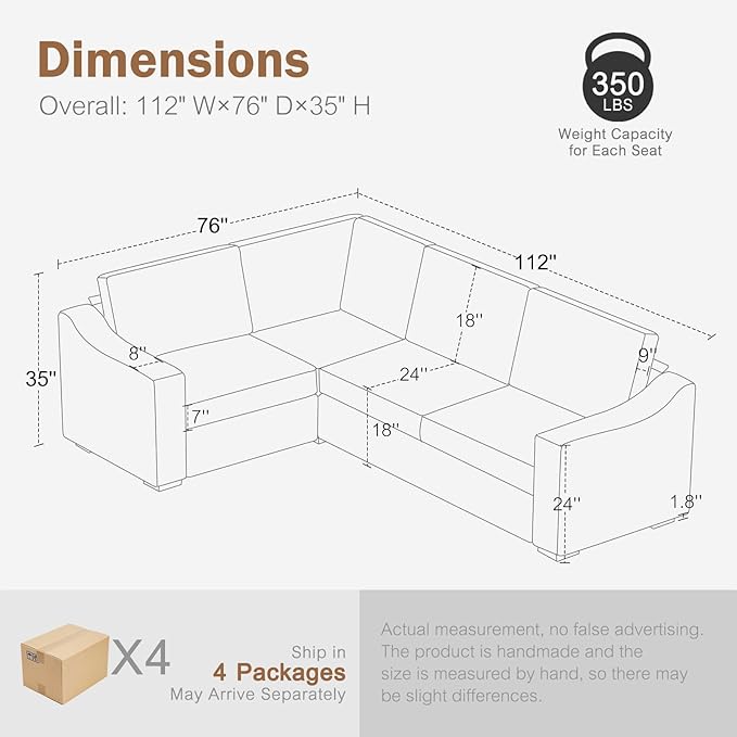 ABCASA 112" Convertible Sectional Sofa, Large L Shaped Couch with Detachable Sofa Cover, Modular Couch for Living Room, Breathable Linen Fabric Corner Sofa for Apartment, Oatmeal