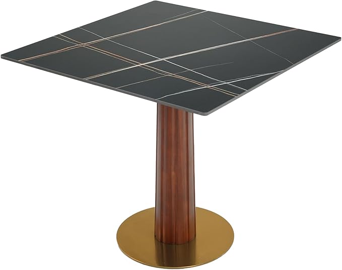 Sintered Stone Square Office Table and Chair Set - Meeting Table for Small Offices (Dark Brown Leg and Black Top, 1 Table and 2 Chairs)