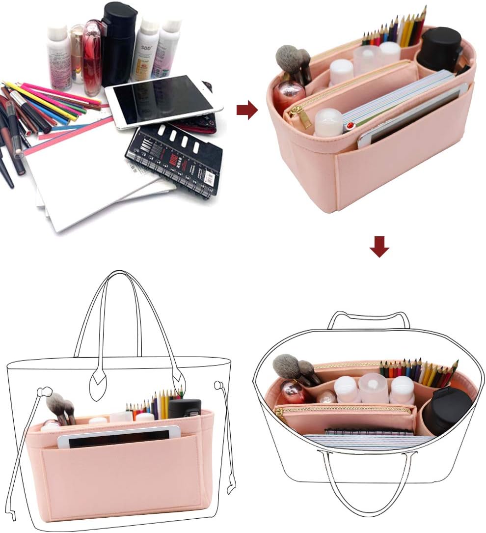 LEXSION Felt Purse Bag Organizer Insert with zipper Bag Tote Shaper Fit Speedy Neverful PM MM