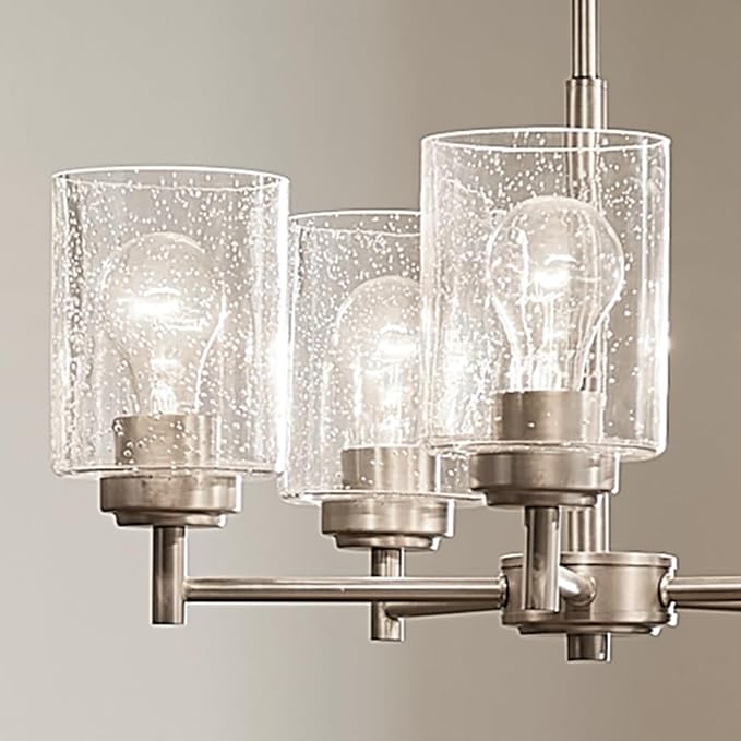 Kichler Winslow 19.75" Chandelier in Brushed Nickel, 5-Light Chandelier for Dining Room, Living Room, or Bedroom, Clear Seeded Glass, (19.75" W x 16" H), 44030NI