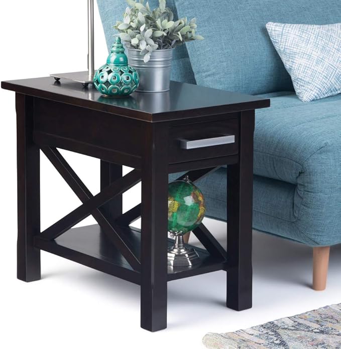 SIMPLIHOME Kitchener SOLID WOOD 14 inch Wide Rectangle Contemporary Narrow Side Table in Hickory Brown for the Living Room and Bedroom