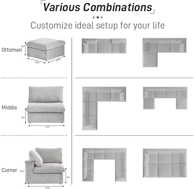 160.6'' Cloud Couch Modular Sectional Sofa with Thick Cushion,U Shaped Sofa Convertible Couch with Storage Ottomans for Living Room,Cover Washable & Removables