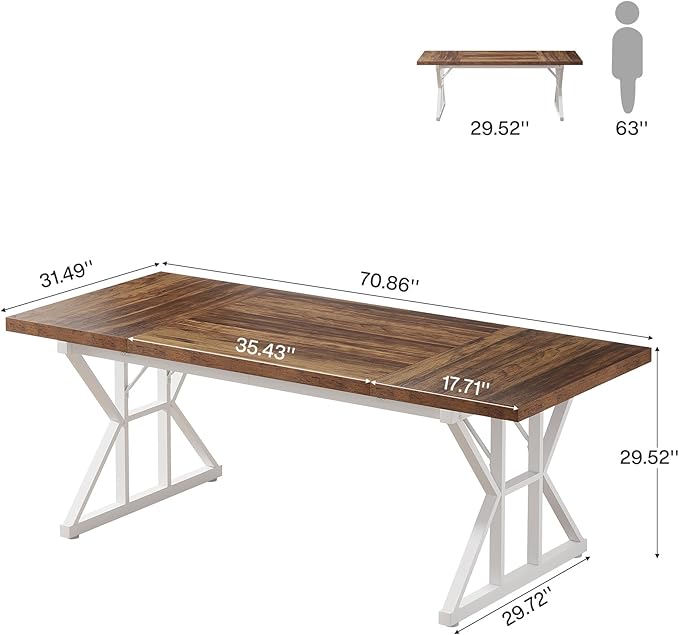 Tribesigns 70.86-Inch Large Executive Desk, Industrial Home Office Computer Desk, Simple Long Writing Study Table Business Furniture (Brown-White)