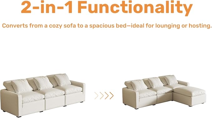 Large Convertible Modular Couches, L - Shape Couch with Optional Ottoman,Down Fill Sectional Sofa for Living Room(Beige)