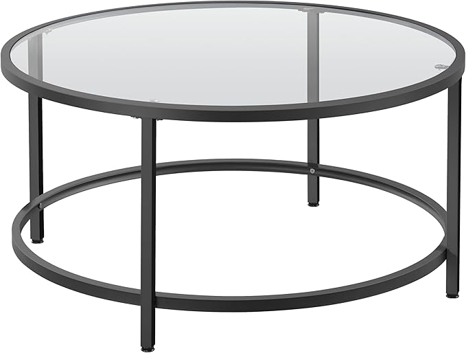 Yaheetech 36" Round Glass Coffee Table, Black Circle Coffee Table Center Table with Glass Top, Small Coffee Table for Living Room, Office & Apartment