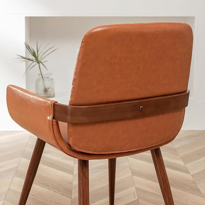 LUNLING Mid Century Modern Faux Leather Dining Room Chairs,Upholstered Seat Metal Legs Chairs Orange Faux Leather Kitchen Chair Reception Room Chair,1PCS