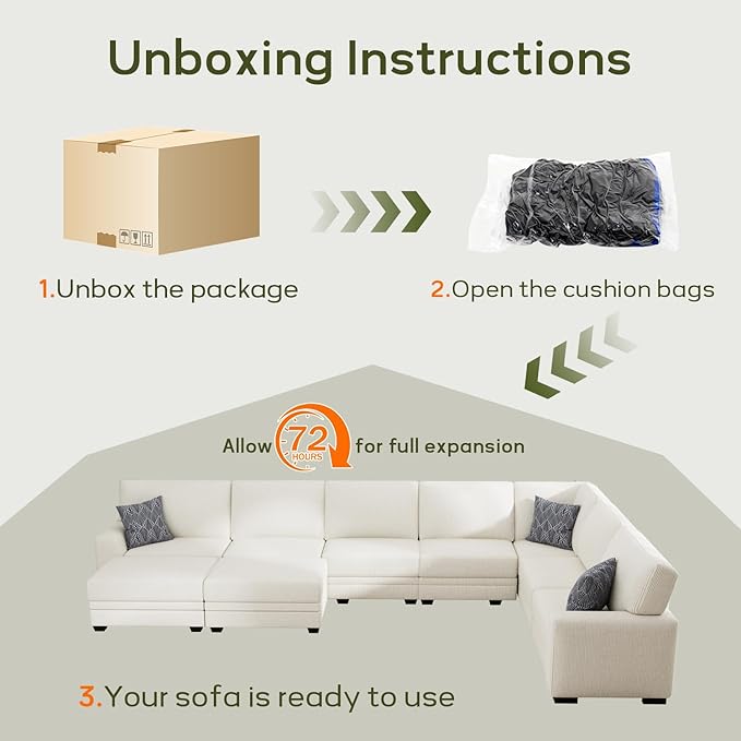 Wanderwell Oversized Modular Sectional Sofa, 7-Seater U Shaped Couches with Movable Ottoman,Corduroy Sectional Couch with Wide and Deep Seats Suitable for Living Room,Bedroom,Apartment (Cream, L-7)