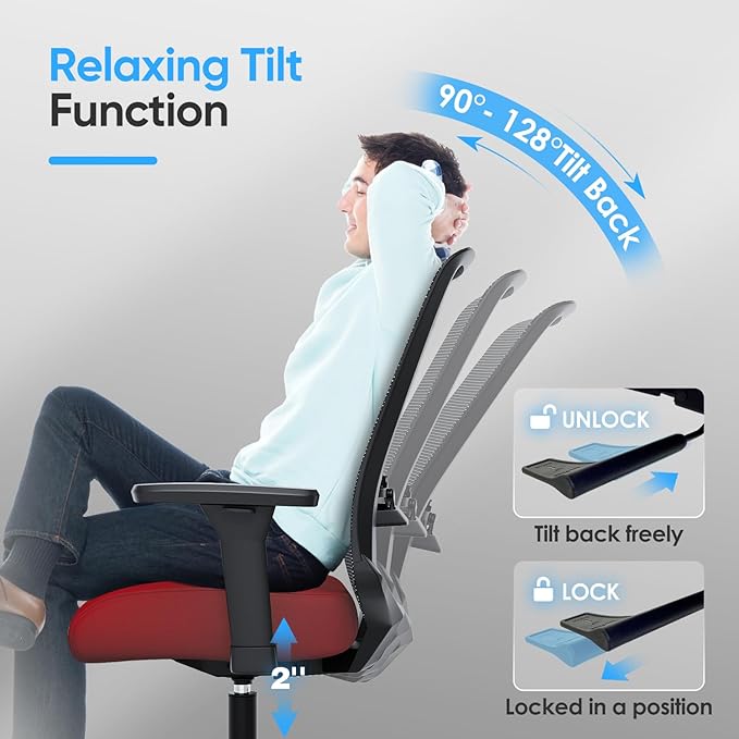 Ergonomic Office Chair, Mesh Computer Desk Chairs with Adjustable Lumbar Support, 3D Armrests, Tilt Function, Comfy Wide Seat, Swivel Executive Work Task Chair for Company and Home