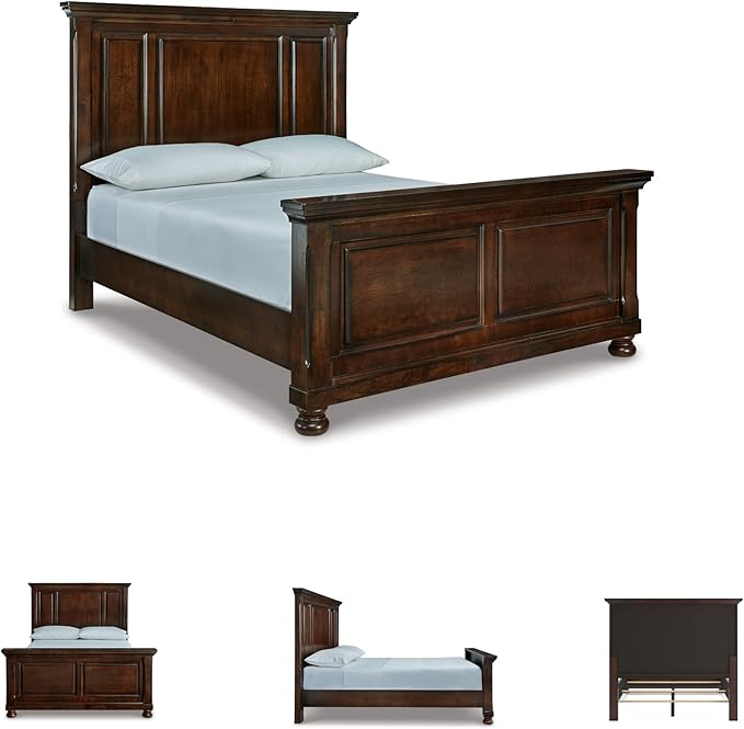 Signature Design by Ashley Porter Traditional Queen Panel Bed, Hand-Finished, Foundation or Box Spring Needed, Wood, 67.81" W x 88.25" D x 60.25" H, Dark Brown