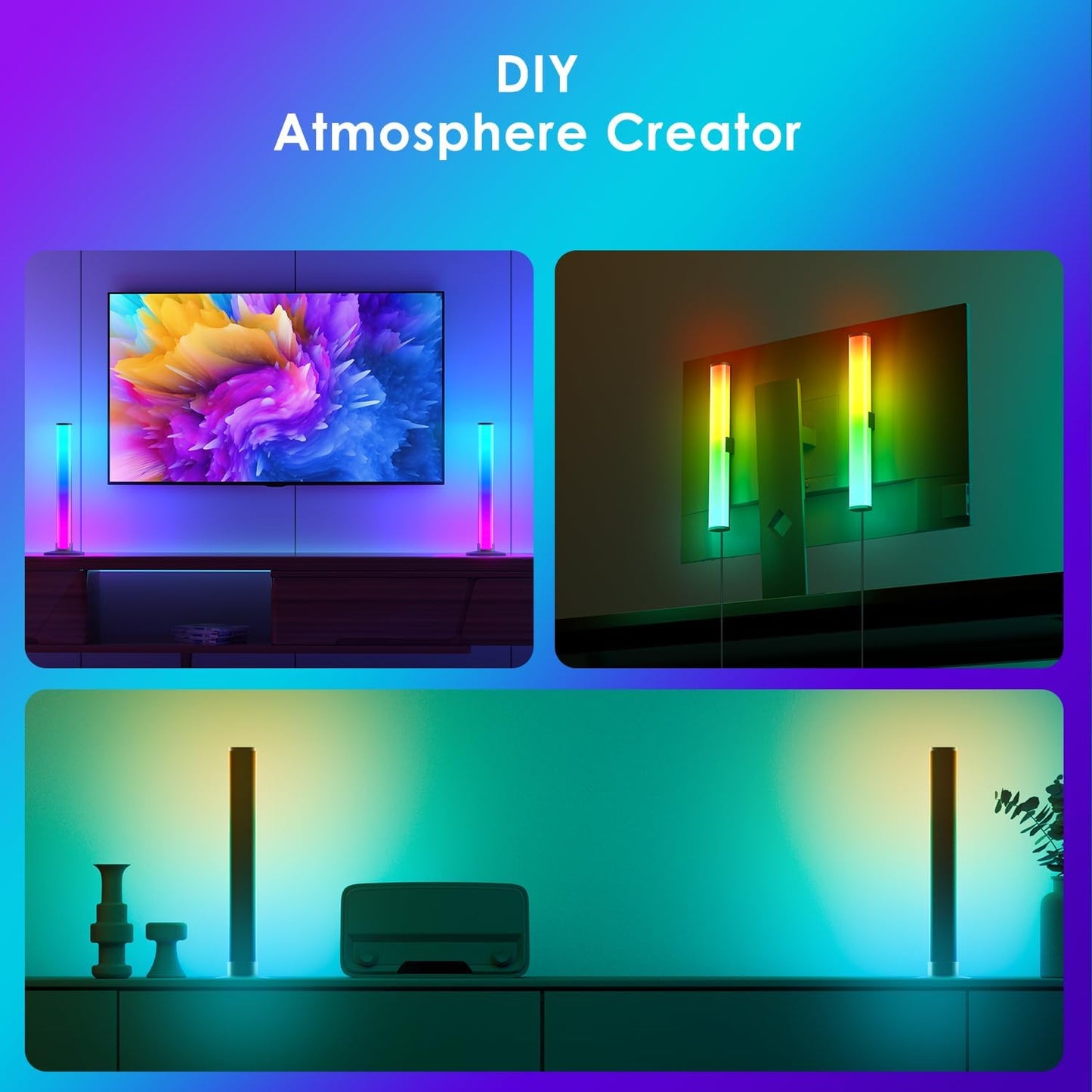 RGB Light Bar,Smart LED Light Bar for Room,16 Million Colors,Three Control Modes,Dynamic Music Sync Mode,213 Preset Modes,USB Interface（Without Adapter）