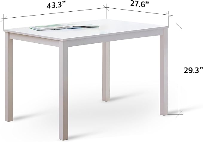 Livinia Seattle 5-Piece Wooden Dining Table Set for 4, Modern Farmhouse Kitchen Dining Room Set with Solid Wood Ladder Back Chairs for Small Space (White)