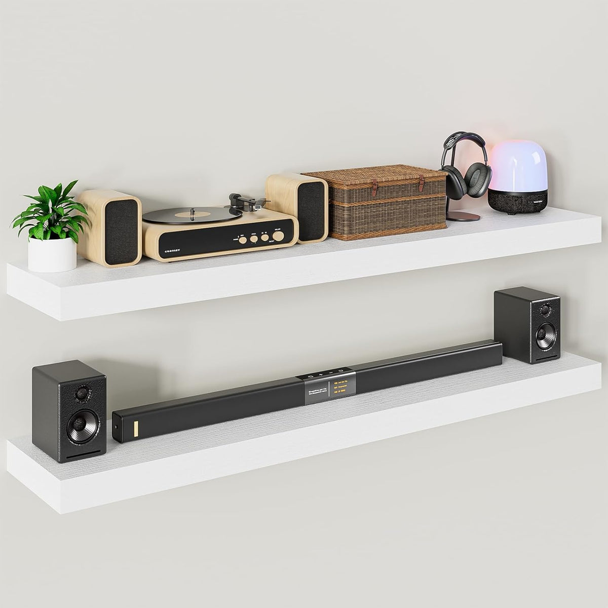 Heimlove 55 Inch Long Floating Shelves for Wall,9.3" Deep White Floating Shelves Set of 2,Large Display Shelf & Storage Shelf,Wall Mounted Shelves for Bedroom Living Room Kitchen Office