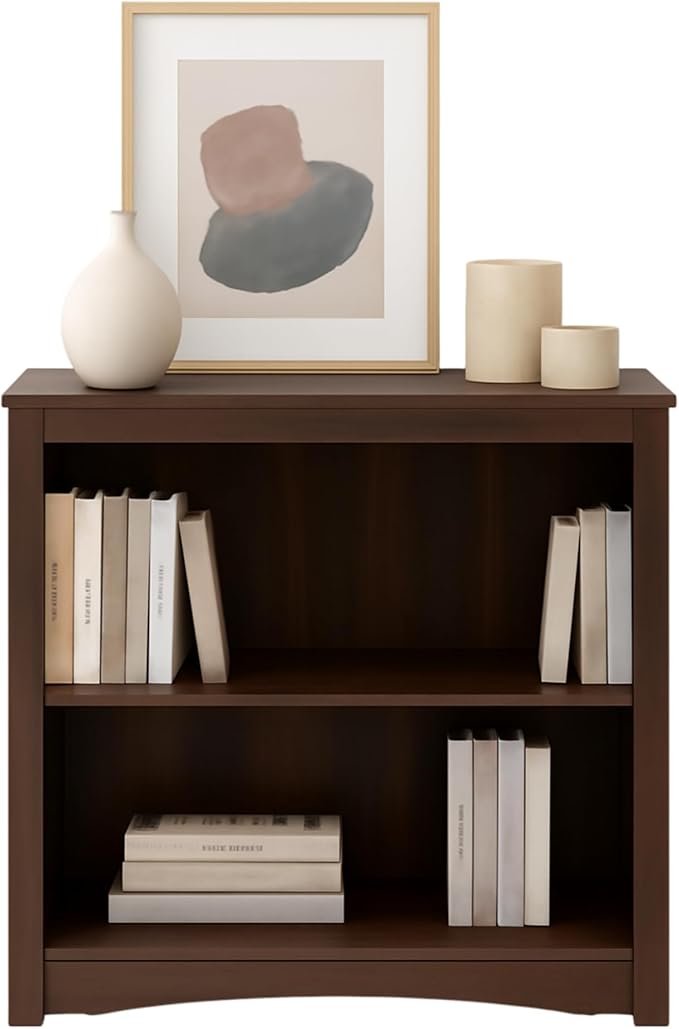 Prepac Sonoma 2-Tier Bookcase 29"H with 1 Adjustable Shelf, Espresso Storage Cabinet, Modern Display Cabinet, Bookshelf with Storage Shelves for Home Office, Living Room, Bedroom Organizer