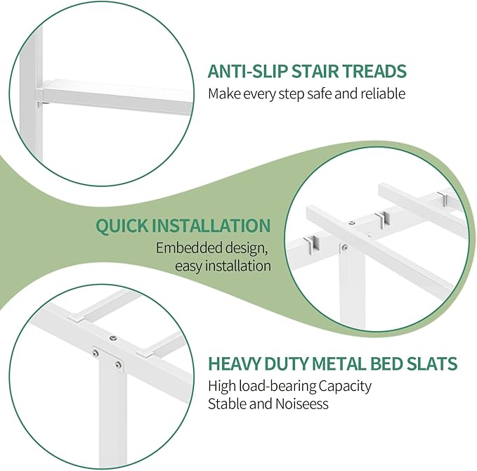 Bunk Bed,Twin Over Twin Bunk Beds for Kids Teens Adults,Heavy Duty Metal Slats Bed Frame with Ladders and Guardrail,400 lbs Capacity,No Spring Box Required,White
