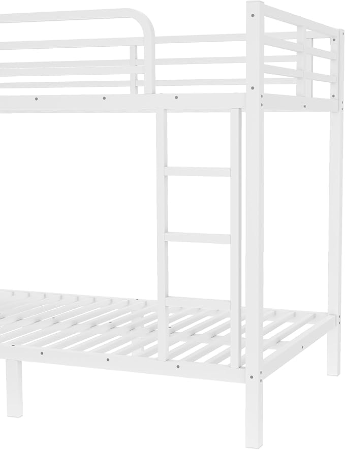 Bellemave Twin XL Over Twin XL Bunk Bed for Adults, Heavy Duty Bunk Beds Frame with Build in Ladder and Full Length Guardrail, Easy Assemble Bunkbeds, Noise Reduced, Mattress Not Included, White