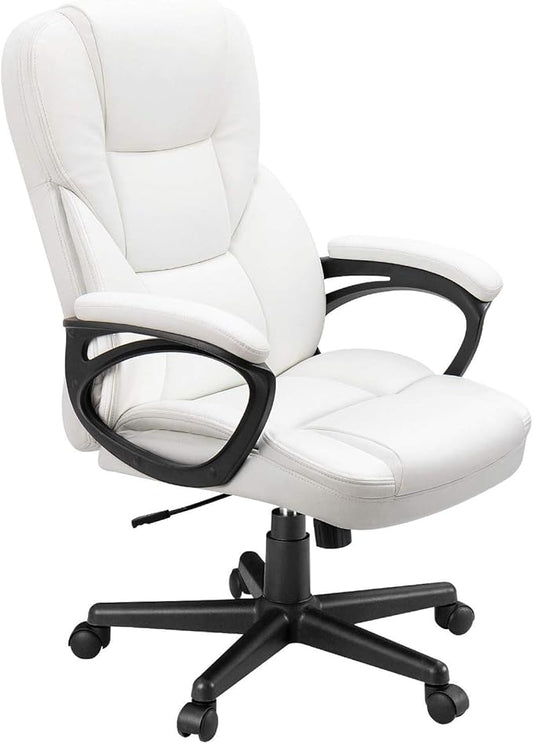 Furmax Home Desk Chair Office Executive Chair High Back Adjustable Managerial,Swivel Computer PU Leather Chair with Lumbar Support (White)