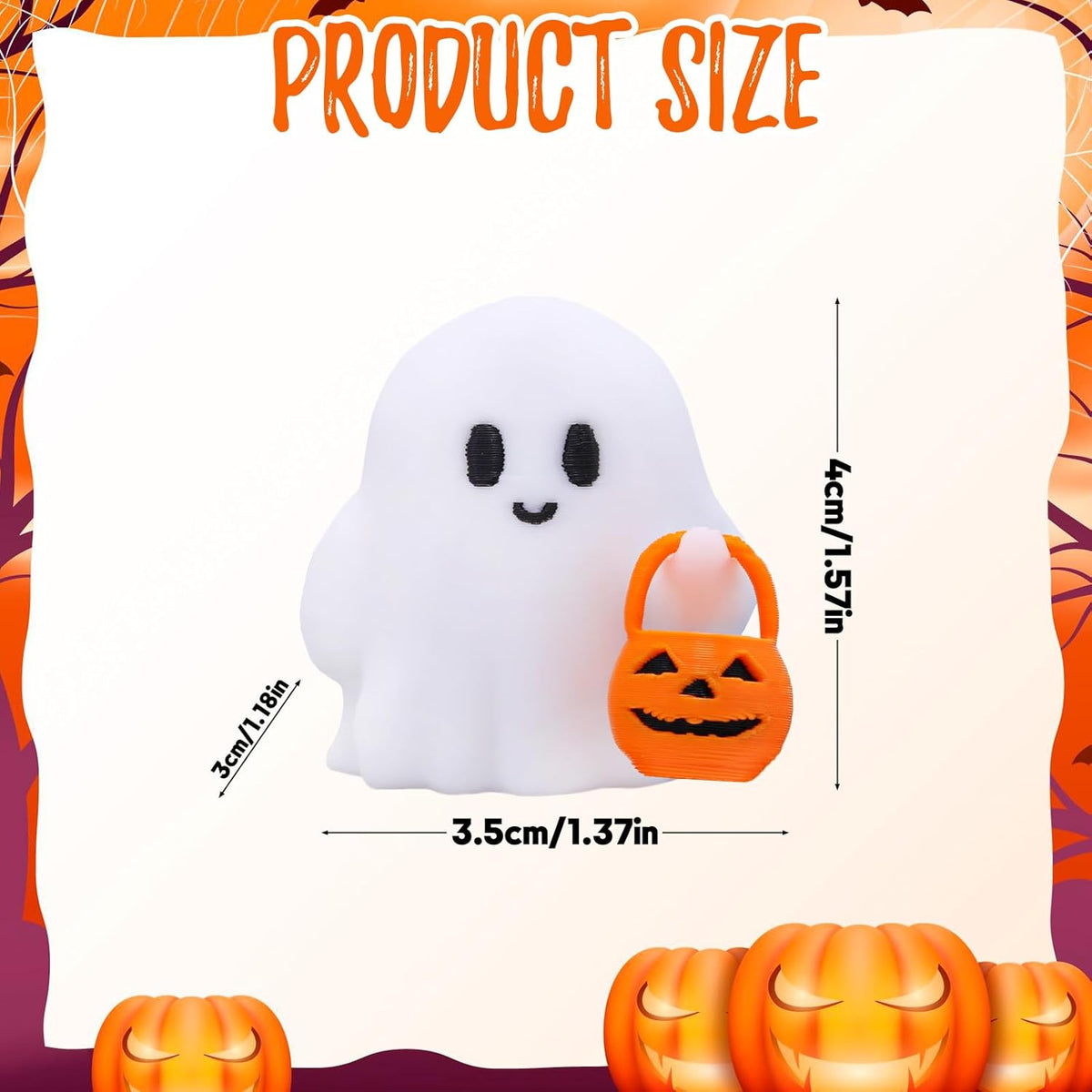 Halloween Ghost Figurines Resin Halloween Table Decorations Cartoon White Spooky Carrying Pumpkin Statue Small Mini Little Ghost Figurine Holiday Table Centerpieces for Home Tabletop Decor