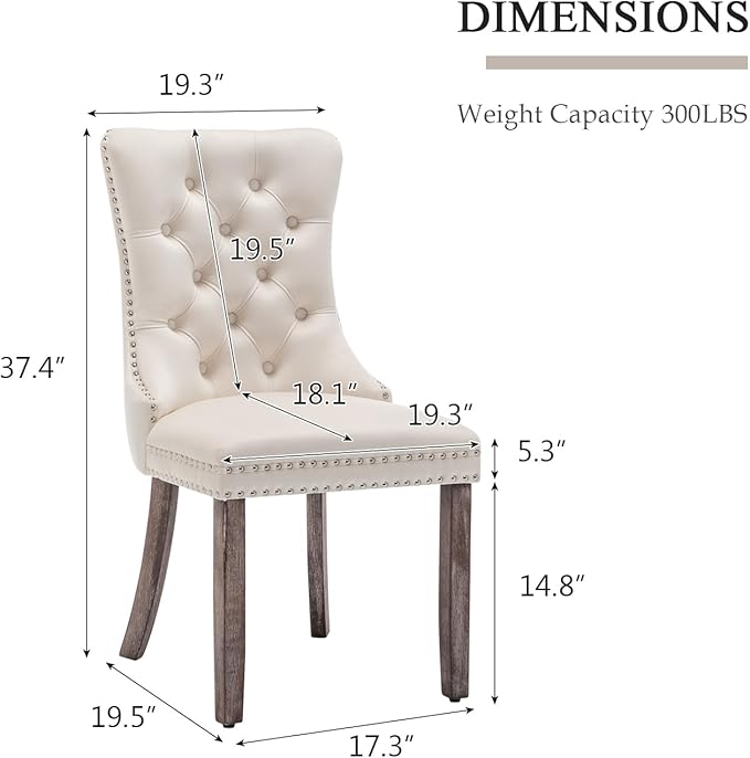 Velvet Dining Chairs Set of 2, Tufted Dining Room Chairs with Nailhead Ring Pull Trim, Upholstered Dining Chairs with Solid Wood Legs for Kitchen Dining Room (Beige)