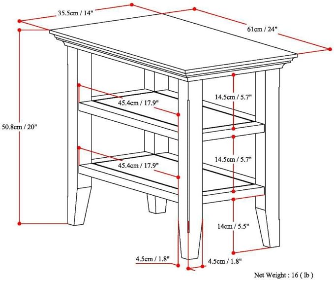 SIMPLIHOME Acadian 14-inch Wide Solid Wood Narrow End Table in Light Golden Brown, Transitional-Style Side Table for Living Room, Bedroom, or Family Room with 2 Open Shelves
