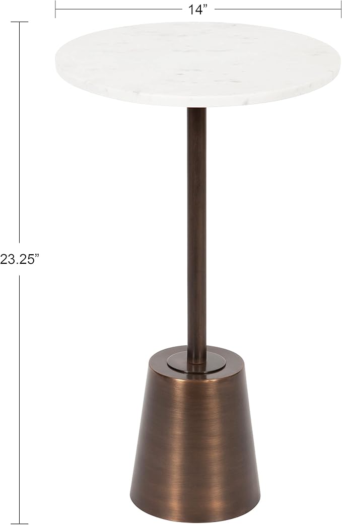 Kate and Laurel Tira Round Side Table, 14 x 14 x 24, White and Bronze, Decorative Pedestal Style End Table for Use as a Bedroom Nightstand or Living Room Accent