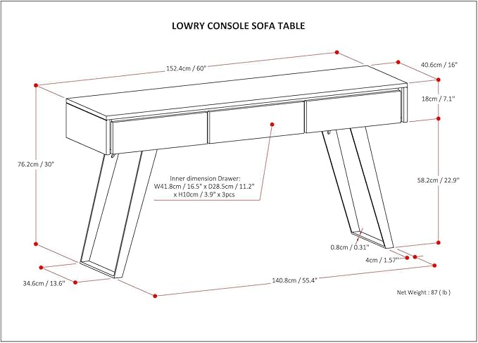 SIMPLIHOME Lowry SOLID ACACIA WOOD and Metal 60 Inch Wide Modern Industrial Console Sofa Table in Distressed Grey, For the Living Room Entryway and Bedroom