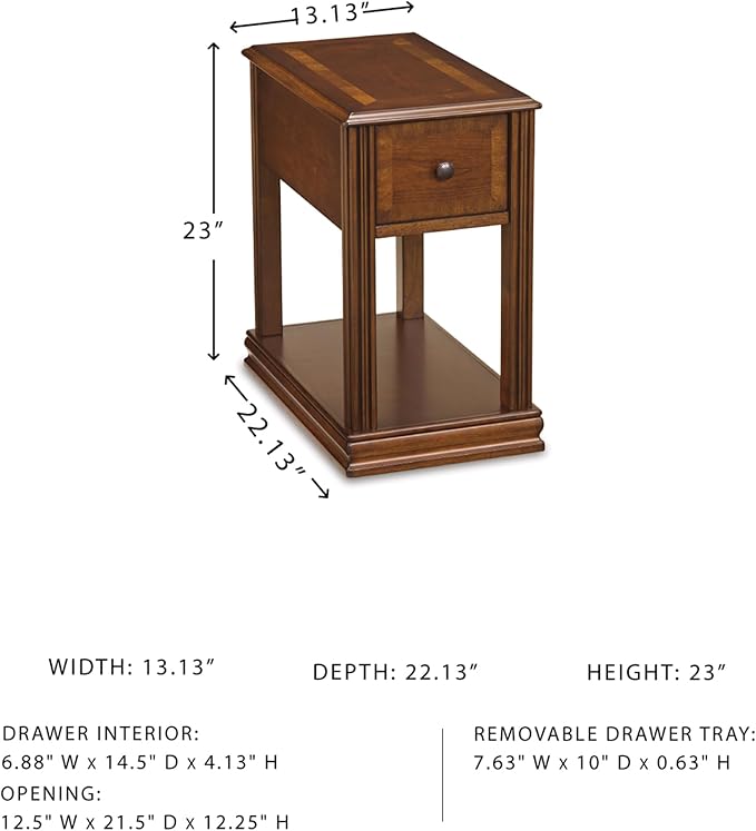 Signature Design by Ashley Breegin Chair Side End Table, 1 Drawer, 1 Fixed Shelf, Veneers, Wood, , 13.13" W x 22.13" D x 23" H, Brown