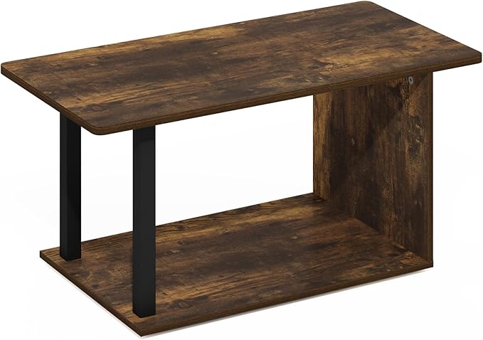Furinno Basic Coffee Table, 2-Tier Modern Coffee Table with Open Shelf, Easy Assembly Side Table, for Living Room, Bedroom, Home Office, Amber Pine