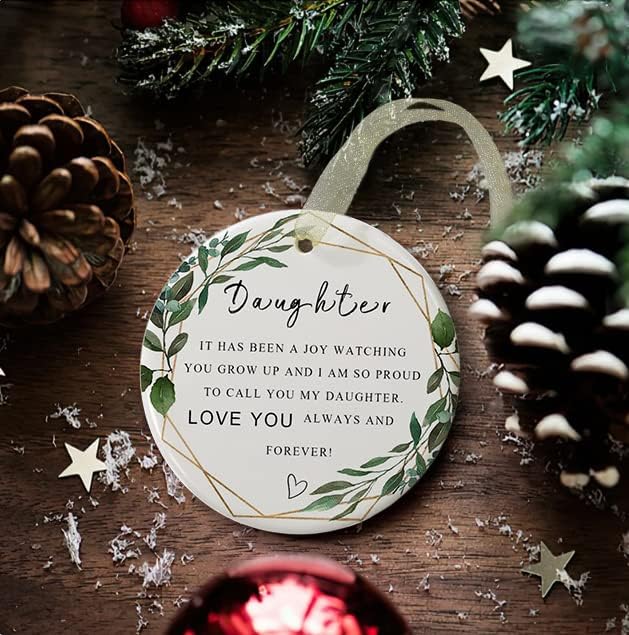 Daughter Ornaments 2025 Daughter Christmas Ornament Xmas for Daughter Forever Ornament Daughter Best Daughter Ever Gift Double-Sided Printing Ceramic with Gift Box&Ribbon 2.9"