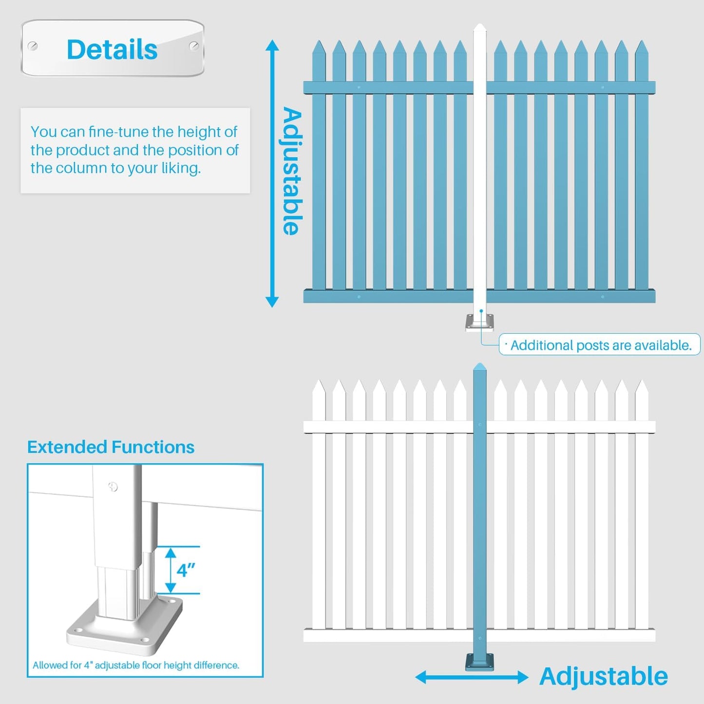 Patio 4 Sets Vinyl Picket Fence Panels 36" H x 84" W White PVC Decorative Fence for Front Yard Porch Patio Deck Pool Air Conditioner Fence Safety Dog Fence (34 Pickets, Straight)