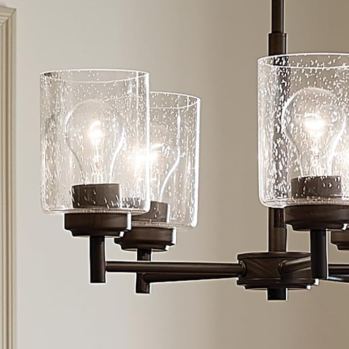 Kichler Winslow 19.75" Chandelier in Olde Bronze®, 5-Light Chandelier for Dining Room, Living Room, or Bedroom, Clear Seeded Glass, (19.75" W x 16" H), 44030OZ