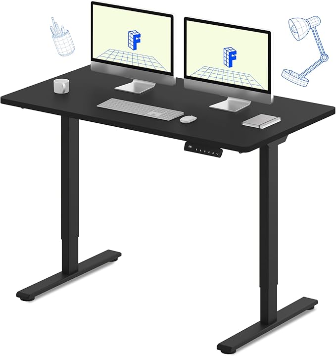 FLEXISPOT E3 Dual Motor Electric Standing Desk 55x28 Inch Whole-Piece Board Height Adjustable Desk Electric Sit Stand Desk (Black Frame + Black Desktop, 2 Packages)