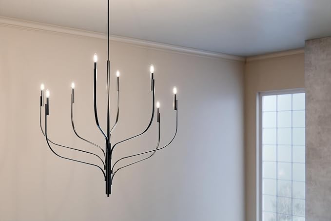 KICHLER Livadia 8-Light Chandelier, Soft Modern-Light in Black, for Foyer, Great Room, or Vaulted Dining or Bedroom (47.75" x 47.75"), 52675BK
